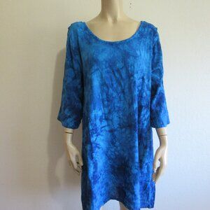 COTTONWAYS Turquoise Tie Dye Size 3 Pullover 3/4 Sleeve Lagenlook Gauze Dress